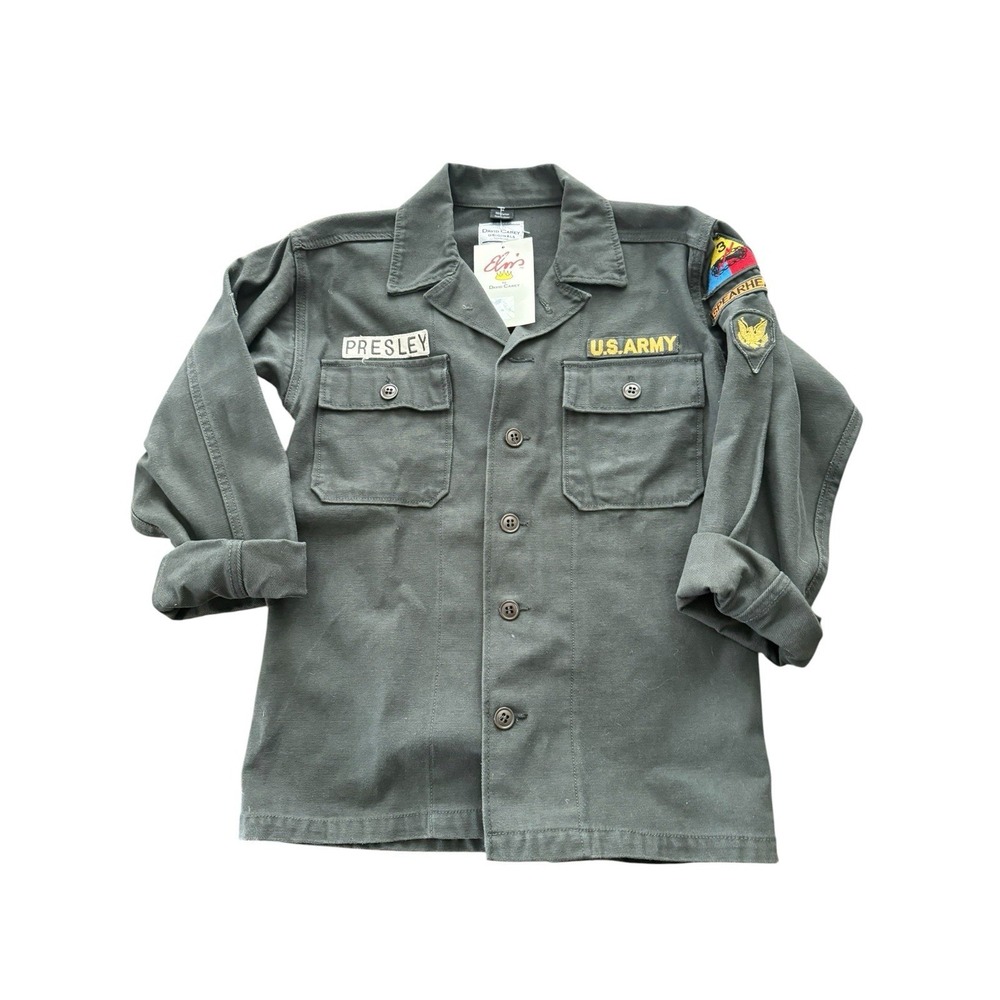 New With Tags - David Carey - Elvis Presley U.S. Army Button Up - Green - Sz M